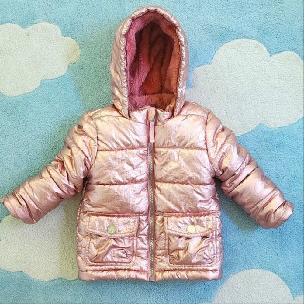 Metalic Pink Baby 18 Months Girls Winter Fleece Lined Coat Jacket Puffer